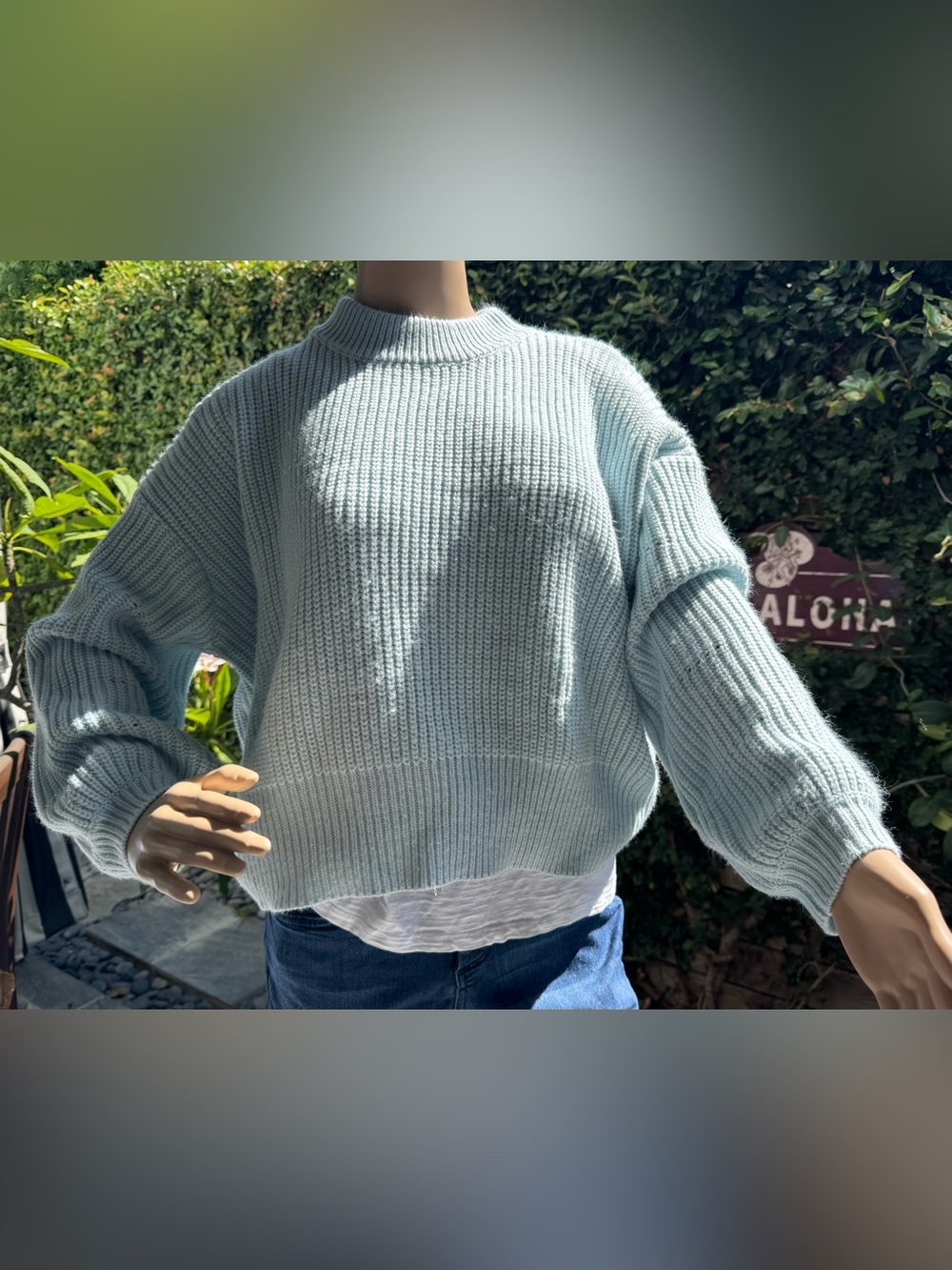 Princess Polly Pastel aqua Ribbed Crewneck Sweater